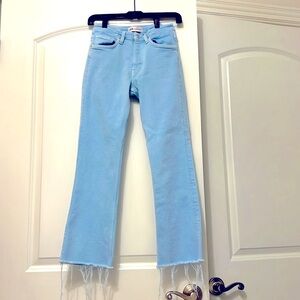 Zara high rise straight leg cropped raw hem jeans